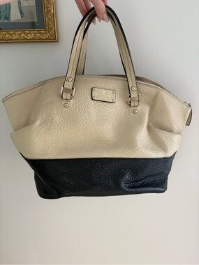 Kate Spade Two-Tone Cream and Black Pebbled Leather Tote